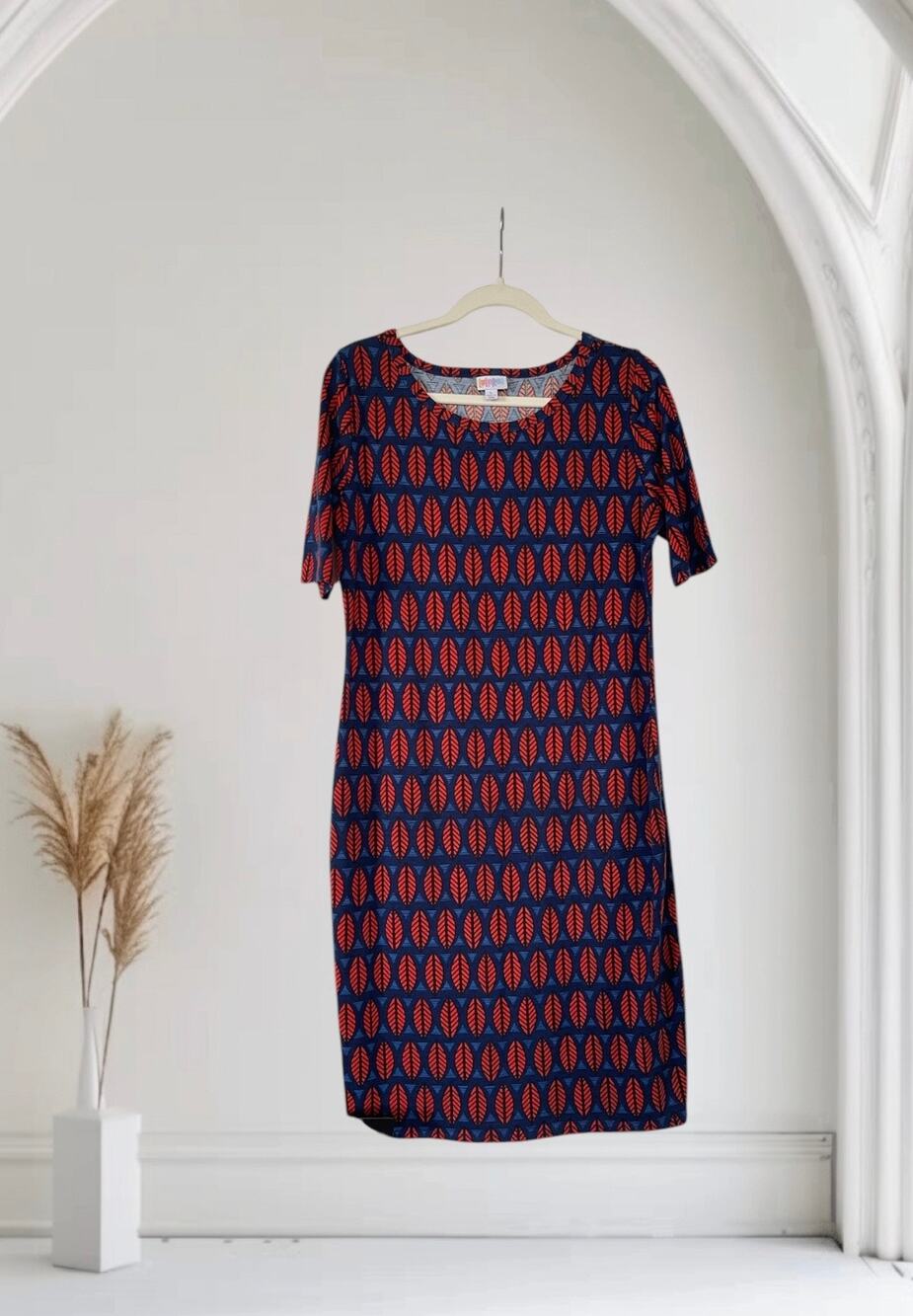 LulaRoe Womens Dress Blue Red Short Sleeve Stretch Comfy Large